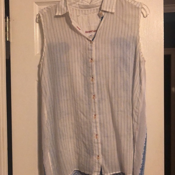 Johnny Was beautiful lightweight white and blue sleeveless blouse‎ size XS - Picture 2 of 16